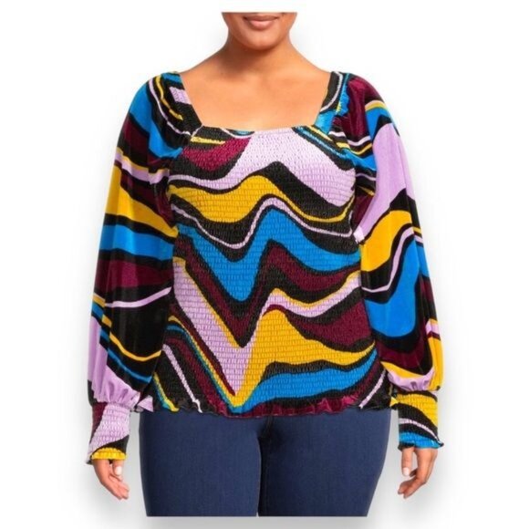 Terra & Sky Women’s Plus Size Velvet Smock Top, Multicolor, size 3X - Picture 1 of 11